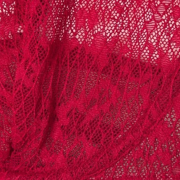 FREE PEOPLE TAMEEKA LONGLINE UNDERWIRE BRA IN BERRY ELECTRIC SHEER LACE RED - Picture 5 of 8